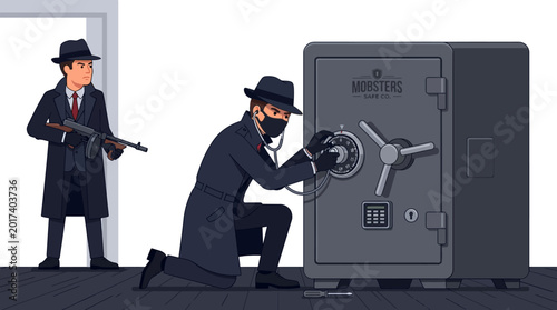 Schilderij op canvas Gangsters robbing a bank safe