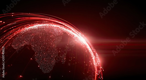 Digital globe with glowing red light trails, hinting at global connectivity