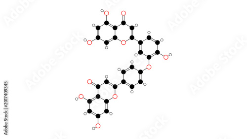 Fotografie ochnaflavone molecule, structural chemical formula, ball-and-stick model, isolat