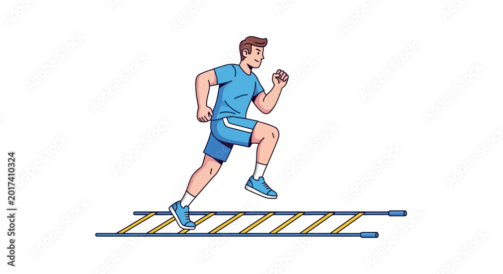 Fototapeta premium Man Running on Ladder Drill.