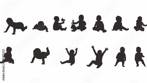 Silhouette of baby yoga poses sequence.