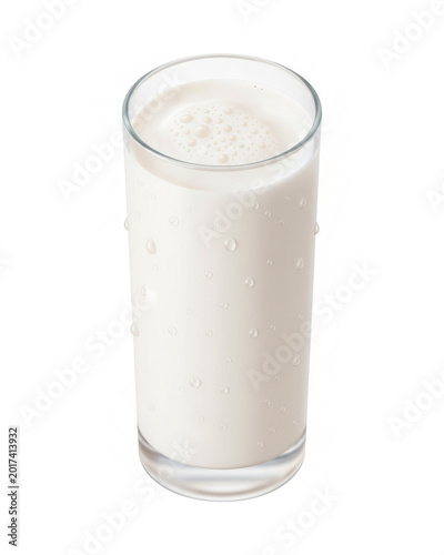 a clear glass filled with creamy white milk, bubbles visible, Isolated on transparent background
