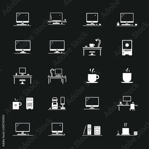 Computer and office equipment icons.
