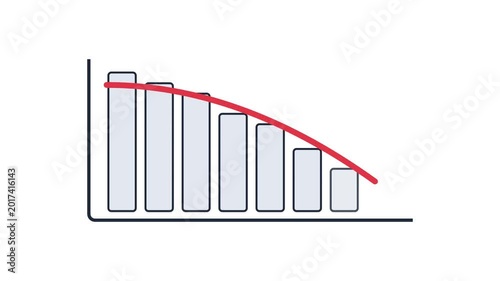 Graph shows downward trend with red line and gray bars on black outline
