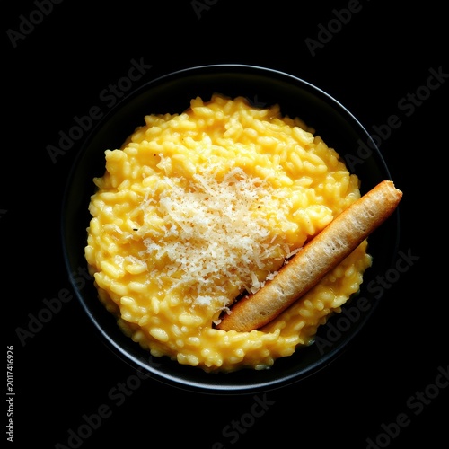Creamy Risotto with Parmesan Cheese and Grilled Sausage Slice