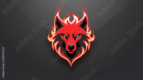red Flame Wolf Head Logo Vector with Modern Esports Mascot Style	