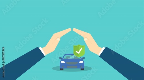 Animated Car Insurance Protection with Safety Shield and Secure Vehicle Coverage