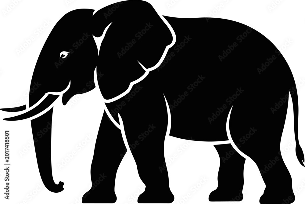 Obraz premium A large elephant illustration walks forward on white background vector file