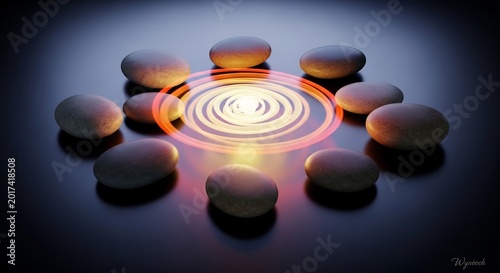 Arrangement of Smooth Stones Around a Glowing Energy Center.