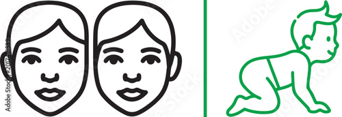 Картината върху платно Vector icons of twin faces and a crawling baby