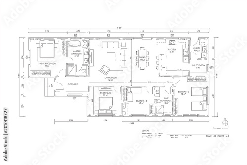 House floor plan blueprint top view vector illustration with dimensions