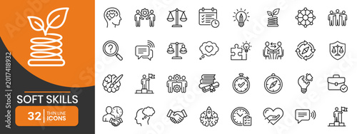 Communication And Leadership Soft Skills Thin Line Icons