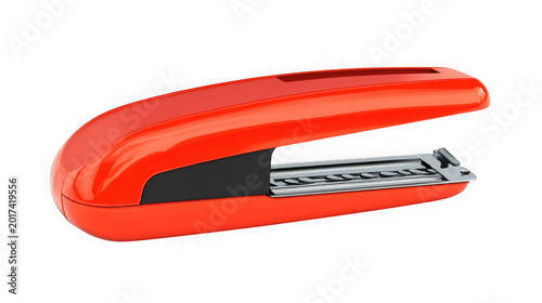 Red stapler isolated on white background