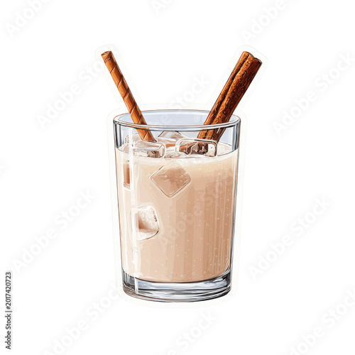 Creamy hot chocolate in clear glass with cinnamon stick garnish