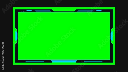 Futuristic gaming frame border with glowing light sweep effect over a green screen background for video editing and content creation