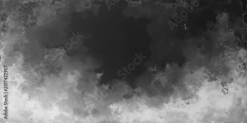 Schilderij op canvas An abstract black and white grunge background featuring a dark storm of smoke an