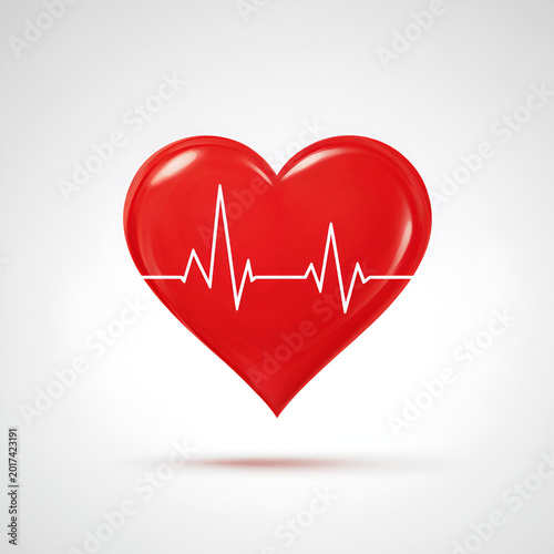 Red Heart with Heartbeat Line Isolated on White Background