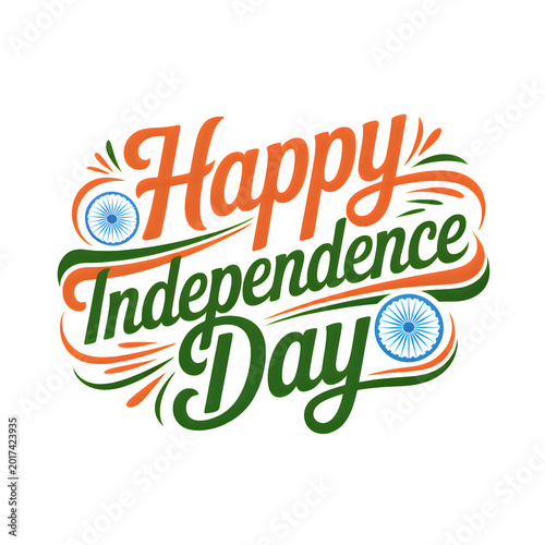 Happy independence day india text design with independence, greeting