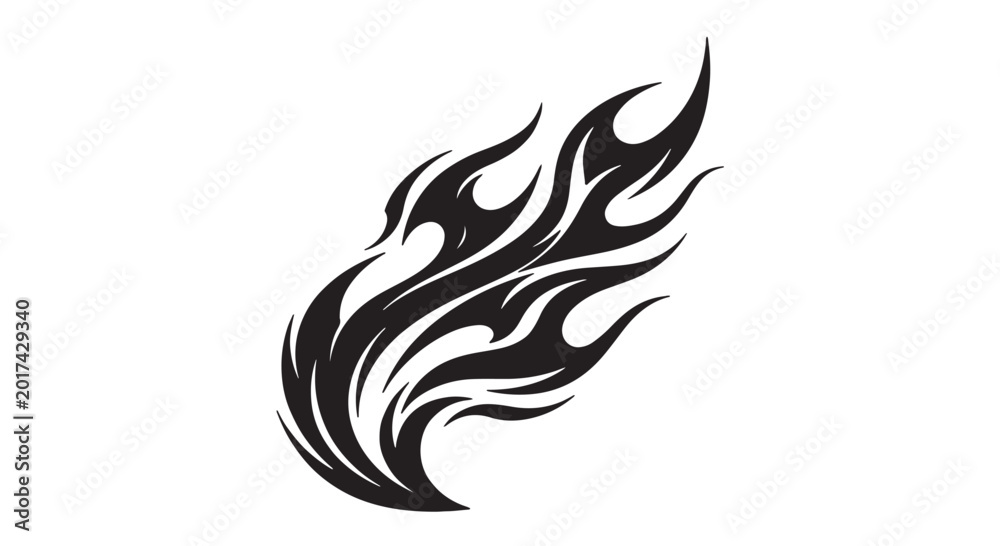 Obraz premium Abstract black flame shape vector illustration, dynamic motion style, sharp curved edges, modern clean design, white background