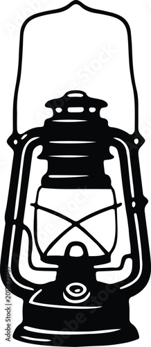 Vintage oil lantern lamp for camping, traditional kerosene light for outdoor adventure, hiking, and rural exploration illustration.