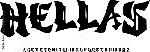 Photos Hellas Gothic Metal Font Alphabet – Bold Sharp Display Typeface with Dark Vintag