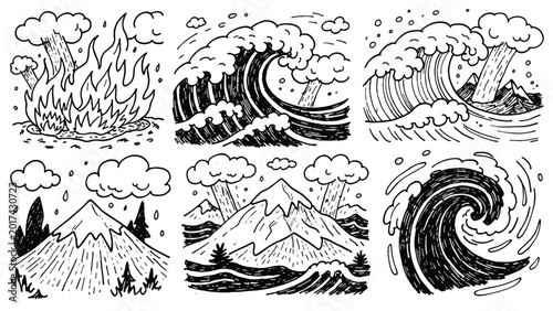 Mountain and wave nature elements.