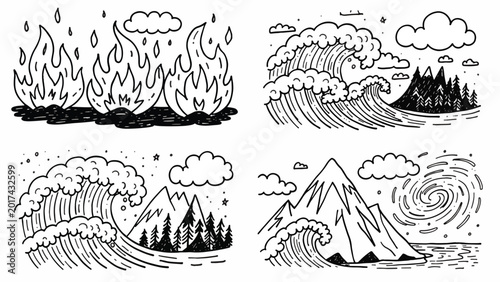 Fire and wave disaster elements combined.
