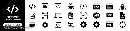 Foto Software Development Solid Icon Set, Coding Programming and Application Developm