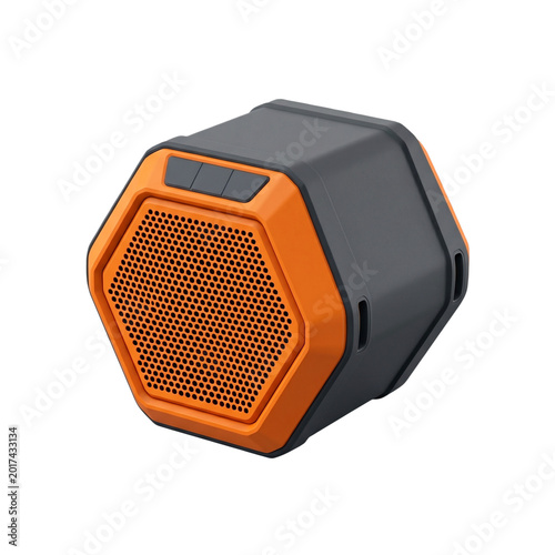 Isolated Hexagonal Portable Speaker On Transparent Background