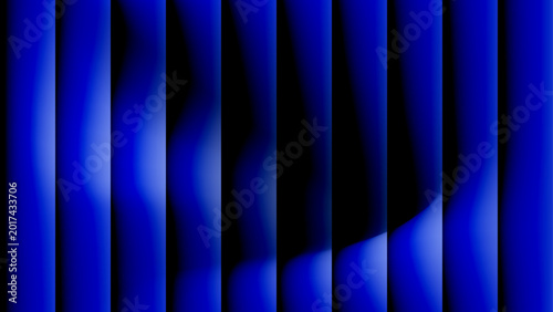 Abstract blue backdrop featuring a striped pattern of light lines and dark fabric textures reminiscent of a stage theater curtain illustration for a vector wallpaper design