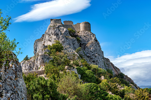 Bild auf Leinwand The Cathar medieval castle of Peyrepertuse in the Aude department, southern Fran