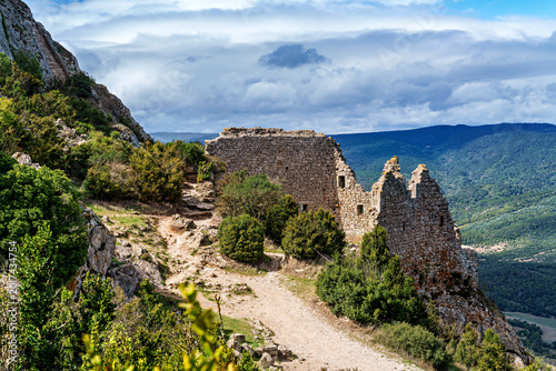 Bild auf Leinwand The Cathar medieval castle of Peyrepertuse in the Aude department, southern Fran