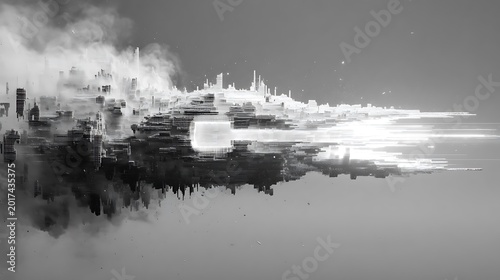 Futuristic Cityscape with Spaceship, Flight, and Scifi.