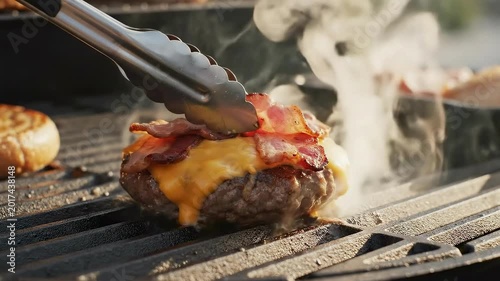 Delicious Cheeseburger with Bacon on a Grill