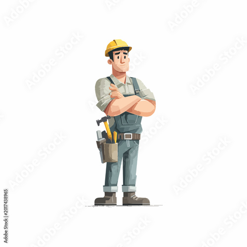 Cartoon construction worker in uniform.