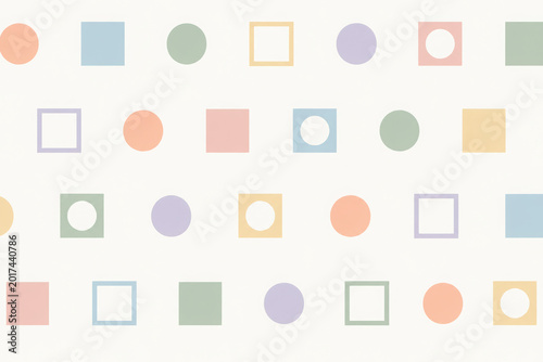 Pastel geometric seamless pattern with abstract circles and squares background