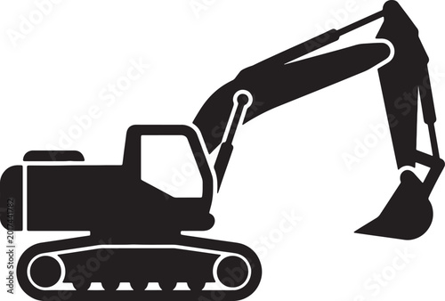 Black excavator silhouette isolated on transparent background vector graphic.