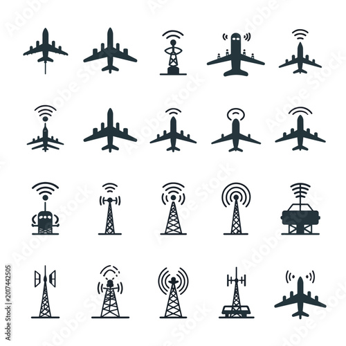 Airplane and Communication Tower Icons.