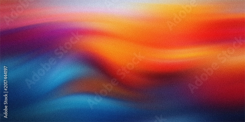 Foto Vibrant abstract composition featuring smooth swirling forms of deep blues oranges and reds with subtle grain texture and soft diffused lighting effects