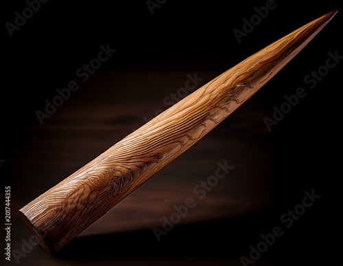 a long wooden stake with a pointed tip and visible wood grain