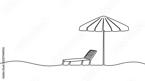 Canvas Print Continuous one line beach umbrella drawing art sun summer sand sea icon island i
