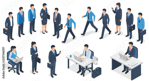 Diverse Group of Business People in Isometric Style.