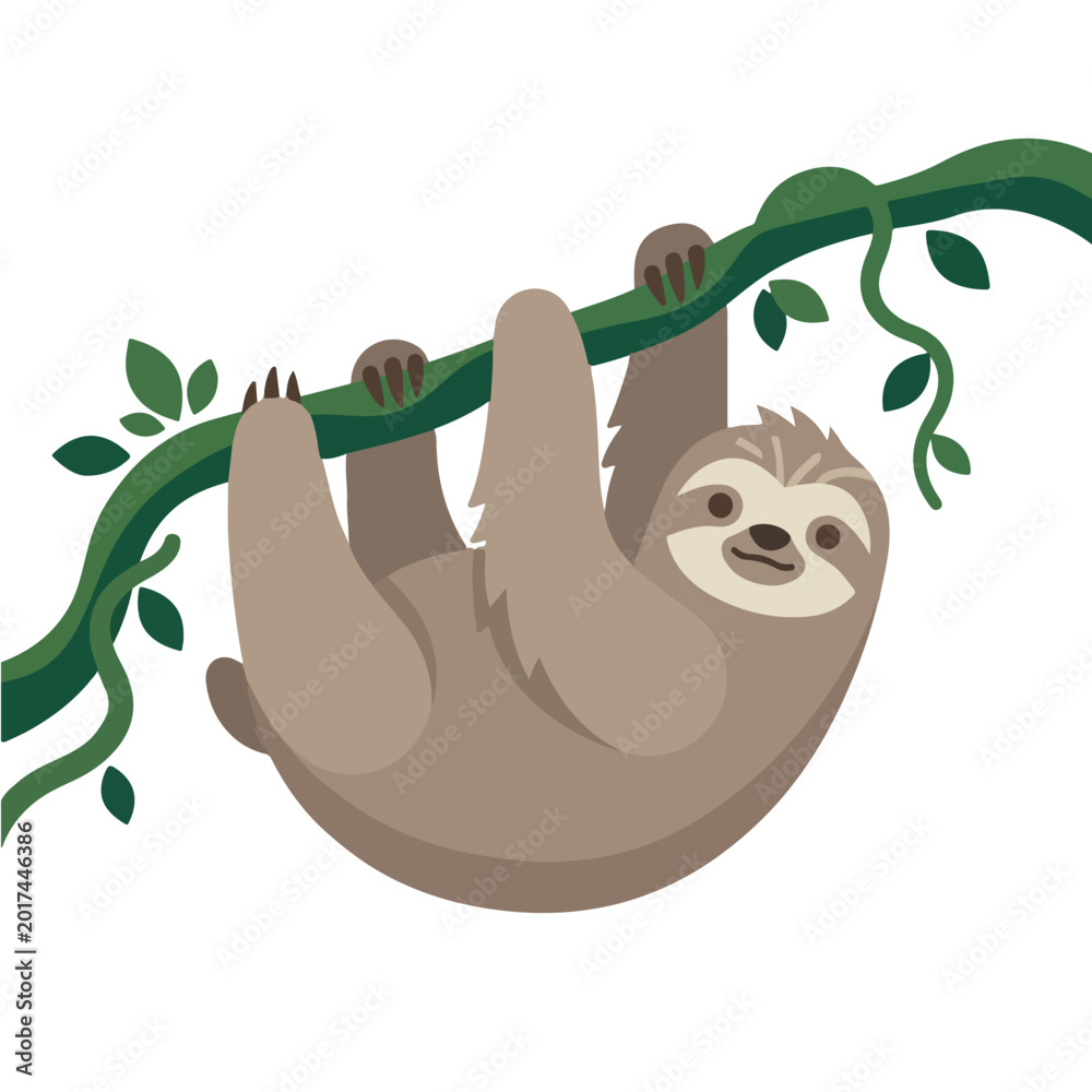 Fototapeta premium Lovable Stout Sloth Hanging Animal Vector