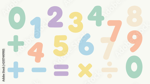 Принти на полотні Colorful illustration of mathematical symbols and numbers.
