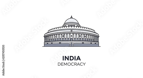 Illustration of indian parliament building representing democratic foundation and governance status.