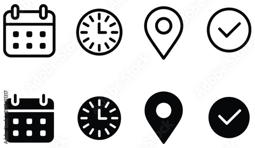 Tableau sur toile Calendar clock location and checkmark icons vector illustration for scheduling,