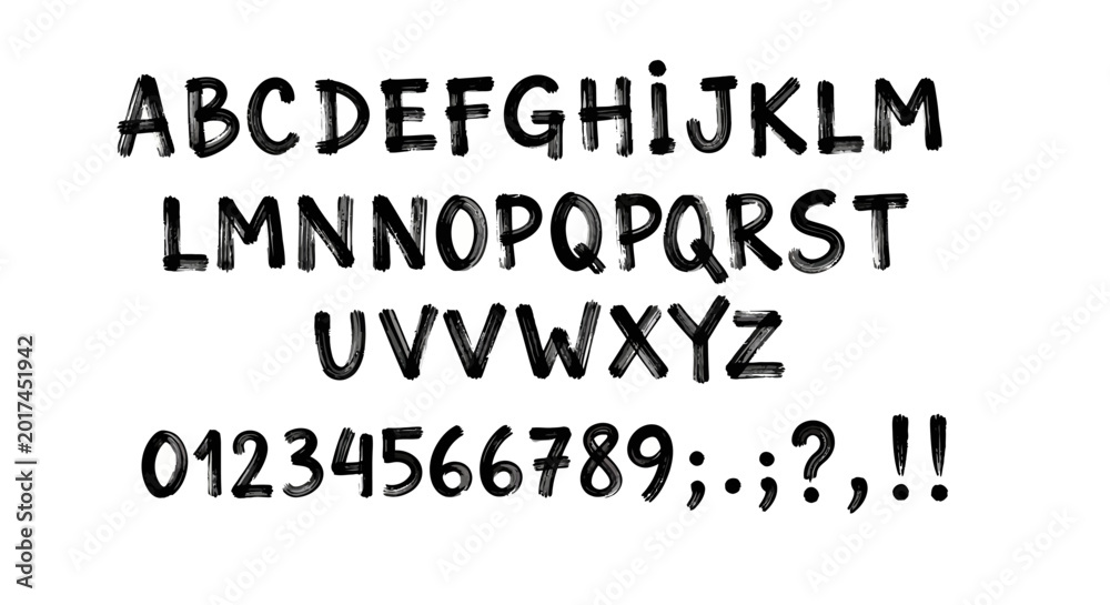 Obraz premium Handwritten Alphabet and Numbers in Black Ink.