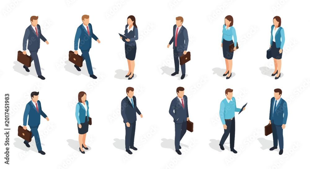 Obraz premium Diverse group of business professionals in isometric view.