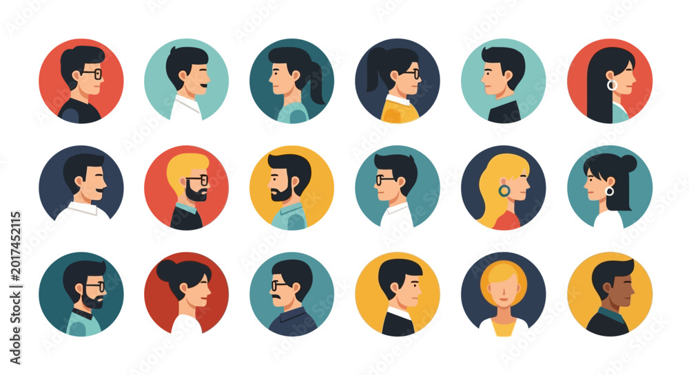 Fototapeta premium Diverse group of people profile icons in a grid.