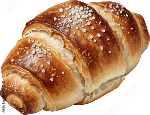 Salt bread with buttery center and coarse sea salt topping watercolor